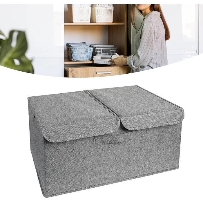 Органайзер для спідньої білизни та шкарпеток, складаний футляр для зберігання товстих шкарпеток та спідньої білизни з подвійною кришкою, роздільники для шкарпеток, бюстгальтерів, краваток, рушників, хакі (темно-сірий)