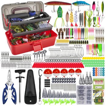 Набір рибальських снастей із 460 предметів, рибальські приманки для судака, форелі, окуня, рибальські аксесуари з ящиком для снастей, гачки, рибальські приманки, ящик для рибальських приманок на 3 полиці. Підходить для початківців та професіоналів.
