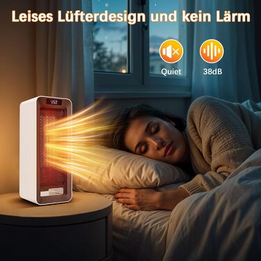 Невеликий енергозберігаючий електричний обігрівач - 1500 Вт з керамічним нагрівальним елементом PTC, 3-швидкісний нагрів, захист від перегріву та перекидання, електричний нагрівач