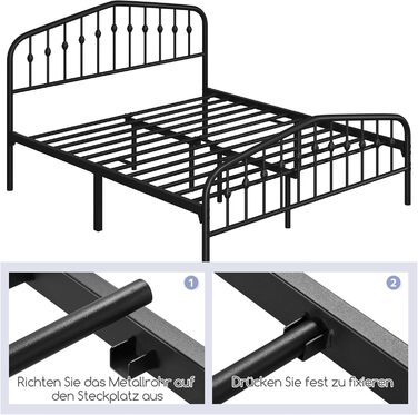 Каркас ліжка Yaheetech 160 x 200 см, вінтажне металеве ліжко з узголів&39ям у формі корони, міцний каркас двоспального ліжка з металу, надійне та легке складання, гостьове ліжко, дитяче ліжко, кушетка, чорний колір 160 x 200 см