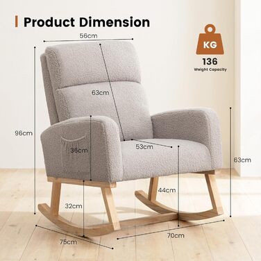 Крісло-гойдалка, крісло для годування, м&39яке крісло для годування з дерев&39яними ніжками та боковими кишенями, крісло-гойдалка з високою спинкою для годування грудьми у вітальні, спальні та дитячій кімнаті (світло-сірий ведмедик)