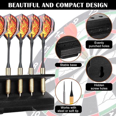 Дерев&39яний тримач для дротиків 2-в-1 та настінне кріплення Декоративний тримач для дротиків Презентаційна стійка для дротиків Кріплення для дротиків для домашнього використання Чорний 15 x 3,7 x 5,8 см