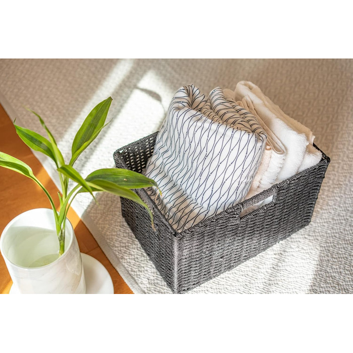 Складані кошики для одягу, Складані кошики з паперової мотузки з натуральних інгредієнтів для організації, Міцні кошики з ручками, Організатори для шаф та полиць, Складані кошики для одягу (чорний, M) Чорний M