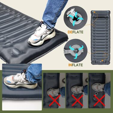 Килимок для сну для кемпінгу з ножним насосом, покращений потовщений килимок для сну на відкритому повітрі з подушкою для походів, наметів, активного відпочинку, пляжу, трекінгу, подорожей, темно-синій