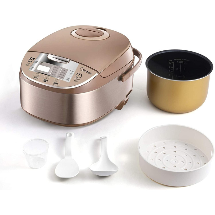 Рисоварка Midea з функцією пароварки та підтримання тепла, 5 л, антипригарне покриття, мірний стакан, 2 ложки для рису, рис не при