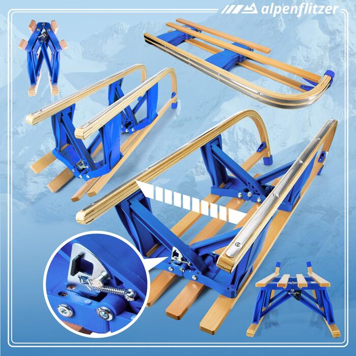 Санки Alpenflitzer Davos дерев'яні складані зі спинкою, 110 см