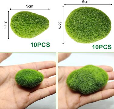 Кульки зі штучного моху. Камені із штучного моху. Камені із штучного моху. Кульки із зеленого моху. Прикраси з штучного моху для казкових садів, квіткових композицій, квіткових композицій, тераріумів і ремесел, 20 шт.