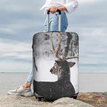 Чохол для валізи Засніжений Олень, еластичний захист від подряпин та пилу, чорний, розмір 90