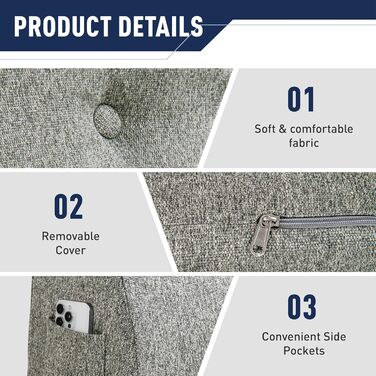 Подушка для читання Daneey для дорослих, подушка для спини дивана, пінопластова клиноподібна подушка для шиї, поперекового відділу хребта, спини, сіра, 50,8 x 22,9 x 55,9 см, поліестер, 20 * 9 * 22 дюйми, сірий