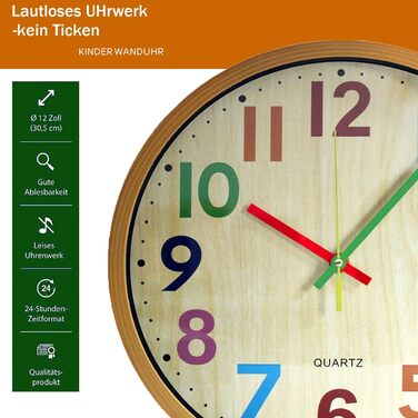Настінний годинник Coslife 12-дюймовий безшумний барвистий настінний годинник Великий декоративний настінний годинник, що не цокає