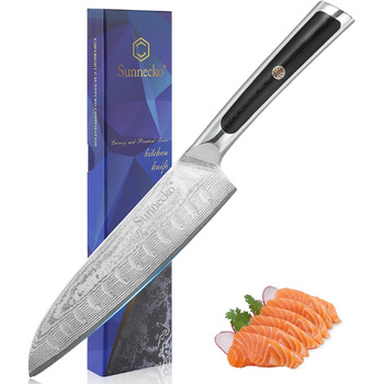 Ніж Сантоку 18 см Дамаський кухонний ніж - Дамаський ніж, гострий кухарський ніж, японський VG-10 з серцевиною & 73-шаровим лезом