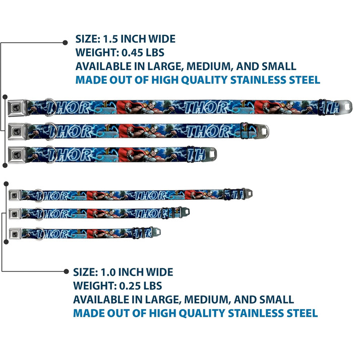 Нашийник для собак Молот Тора, колекція Месники, блакитно-білий, ширина 2,5 см, регульований розмір (28,9-43,2 см) - для собак середнього розміру