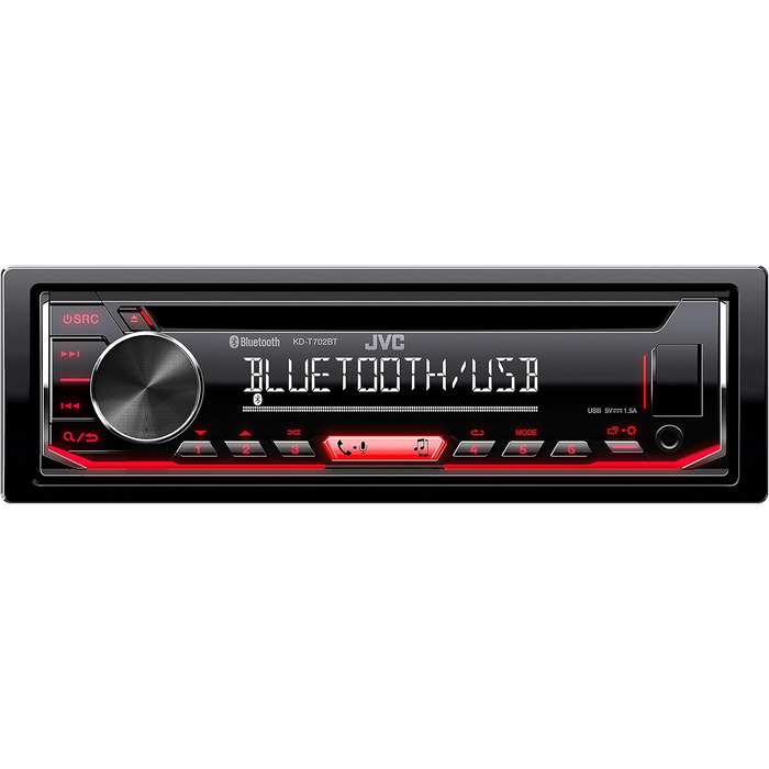 Автомобільна CD-радіостанція JVC KD-T702BT з Bluetooth гучного зв'язку (високопродуктивний тюнер, звуковий процесор, USB, Android і Spotify Control, 4x50 Вт, червоний/чорний) USB/BT одинарний