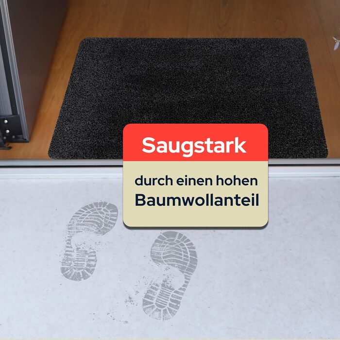 Ідеї в текстилі Килимок для вловлювання бруду Aqua Stop - Антрацит, 60x100 см, Килимок для дверей, що миється, з нековзною вініловою основою, без бордюрів, тонкий та абсорбуючий 60 x 100 см Антрацит