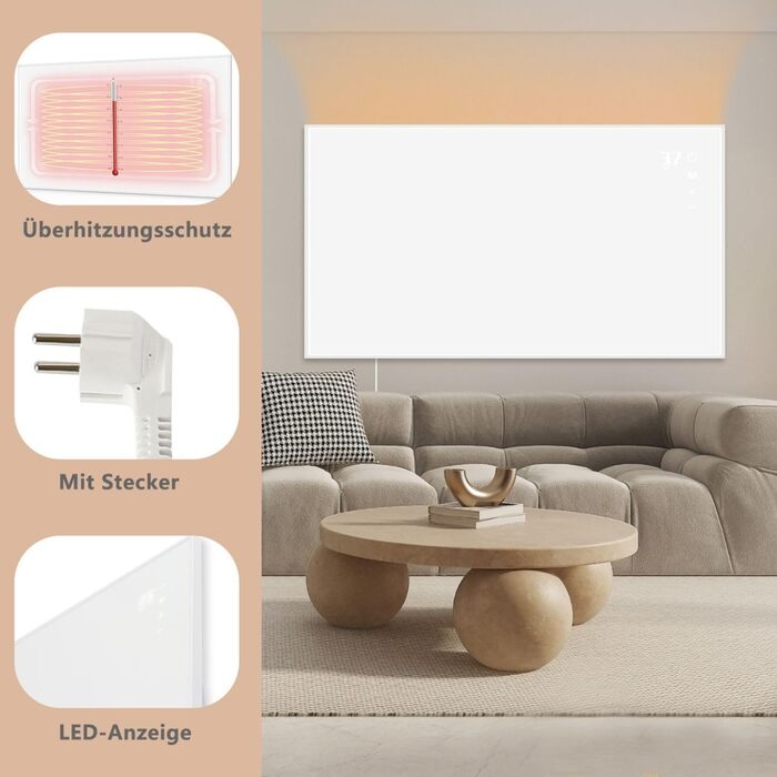 Інфрачервоний настінний обігрівач, 450 Вт - термостат, електричний інфрачервоний обігрівач, окремостоячий блок з пультом дистанційного керування, енергозберігаючий електричний обігрівач з електричним радіатором, настінний, додаток, WiFi, 450 ВтAPP