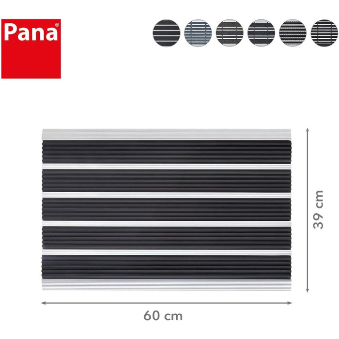 Алюмінієвий килимок для дверей PANA (39x60 см) Вуличний килимок для дверей Килимок для бруду Вуличний килимок для дверей зі вставками з голчастого фетру Килимок для підлоги Колір Чорний 39 x 60 см Чорний