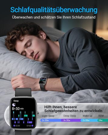 Розумний годинник для чоловіків та жінок з функцією телефону, фітнес-годинник 1,85 дюйма, понад 100 спортивних режимів, фітнес-трекер з моніторингом серцевого ритму/SpO2/сну, крокомір, водонепроникний спортивний годинник IP68 для iOS та Android, чорний