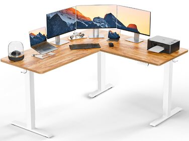 Електрично регульований по висоті L-подібний стіл 160 x 140 см, L-подібний стіл з одним двигуном, кутовий стіл з регулюванням висоти та 4-позиційним керуванням пам&39яттю 160 x 140 см, колір світлого вінтажного дерева