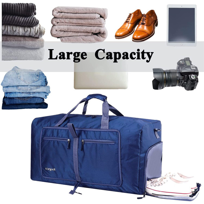 Велика складна дорожня сумка об&39ємом 60 л для чоловіків та жінок з відділенням для взуття, водонепроникна, сумка для сауни, дорожня сумка для спорту, відпустки, спортзалу, ночівлі, нова, темно-синя