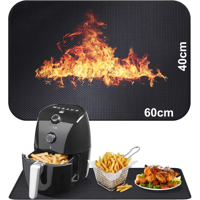 Вогнетривка підкладка Силіконовий вогнезахисний килимок зі скловолокна для стільниці Термостійкий килимок для фритюрниці Вогнетривка кавоварка Протиковзкий водонепроникний (40 x 60 см) Чорний 4060см