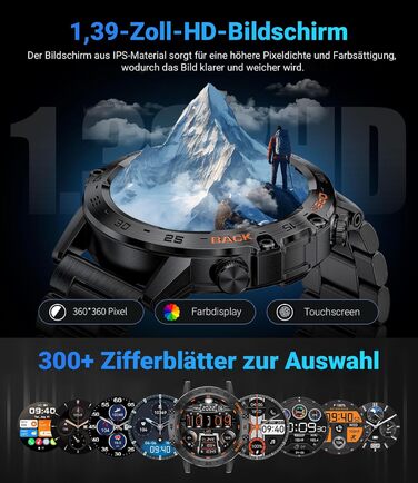 Чоловічий смарт-годинник LIGE з функцією телефону, 1,39-дюймовий військовий смарт-годинник з 24-годинним серцевим ритмом, артеріальним тиском, тривалістю сну, понад 100 спортивними режимами, фітнес-годинник, понад 300 циферблатів, водонепроникний IP67, чо