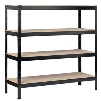 Стелаж SCHULTE Shelf World для важких умов експлуатації з 4 рівнями, 180x160x60 см (ВxШxГ), вантажопідйомність на рівень приблизно 250 кг, чорний текстурований, стелаж для зберігання, стелаж для підвалу, стелаж для майстерні, стелаж без ригелів