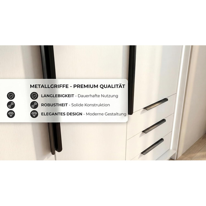 Шафа, 4-дверна з 3 шухлядами 200 x 215 см Шафа з відкидними дверима, рейкою для одягу та полицями, колір K. білий/T. sonoma/S. sonoma