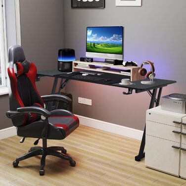 Ігровий стіл AufuN 140 x 60 см, Ігровий стіл зі світлодіодним підсвічуванням, гачком для навушників та тримачем для чашки, Міцний комп&39ютерний робочий стіл, Ігровий стіл для ПК (Тип B без світлодіодів) 140 x 60 см Тип B без світлодіодів