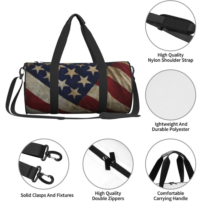 Спортивна сумка для подорожей, малюнок американський прапор, принт з ефектом нічного сяйва, чорний колір, універсальний розмір, дорожня сумка