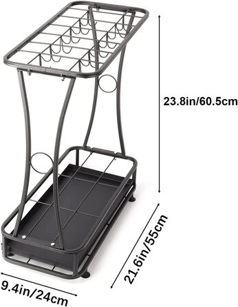 Підставка для парасольки MYOYAY Підставка для парасольки металева чорна зі знімним піддоном для крапель і 24 гачками Тримач для зберігання парасольки на 21 отвір Підставка для парасольок для дому, офісу, входу