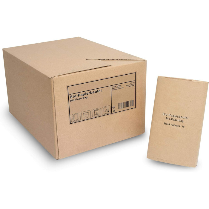 Паперові сміттєві пакети Hypafol Bio, 300 шт. Біорозкладні коричневі пакети для органічних відходів для компостування, органічних відходів та інших відходів Без пластику 1-шарові, місткість 10 л 200x160x360 мм