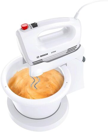 Ручний міксер Bosch MFQ2600W CleverMixx, 375 Вт, чаша з підставкою, 4 швидкості, білий/червоний