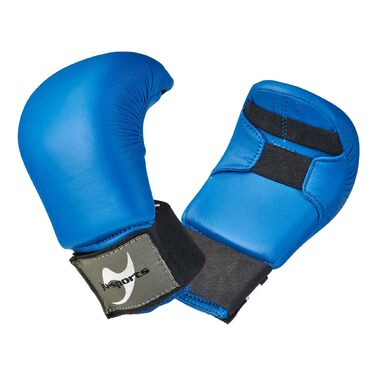 Рукавички для карате Ju-Sports з синтетичної шкіри, сині - М&39який захист рук для тренувань та змагань, аксесуар для бойових мистецтв, 2 петлі без великого пальця, XS