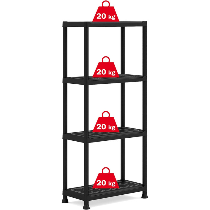 Пластикова полиця Keter Plus 60/4, чорна, 60 x 30 x 135 см, прямокутна