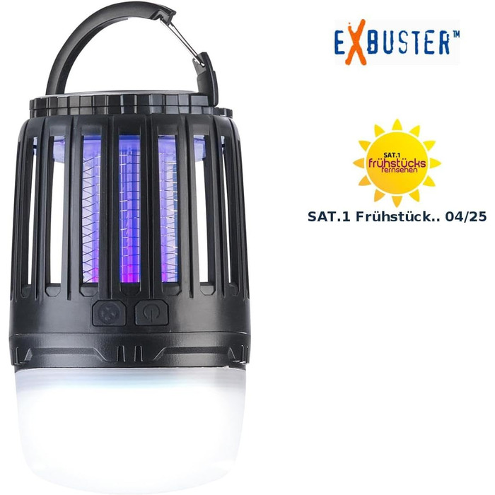 Ліхтар від комарів Exbuster УФ-засіб від комах 2-в-1 та кемпінговий ліхтар з акумуляторною батареєю, регульованою яскравістю, USB (кемпінговий ліхтар від комарів, лампа від комарів, настільна лампа на батарейках)