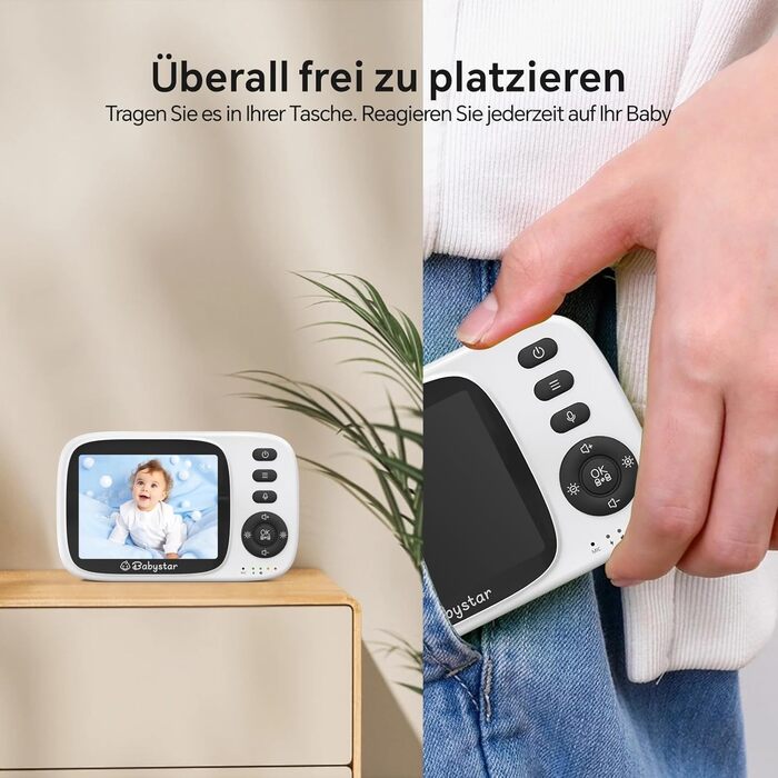 З камерою, 3,2-дюймовий відеоняня бездротовий, нічне бачення, моніторинг температури, двосторонній аудіо режим VOX, 2100mAh переза
