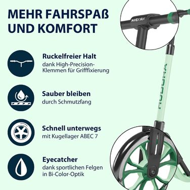 Самокат HUDORA BigWheel 205 Advanced комфортний алюмінієвий самокат до 100 кг, з регулюванням висоти та можливістю складання, для дітей, підлітків та дорослих, колір Pine