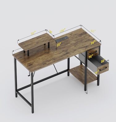 Письмовий стіл з розетками, 2 шухлядами та знімною підставкою для монітора, 100x50 см. Двосторонній комп&39ютерний стіл. ПК-стіл для домашнього офісу, кабінету, спальні, коричневий 100*50 см.