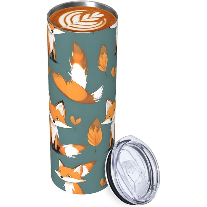 Кухоль з прямою трубочкою, 590 мл, жовта лисиця, принт, дорожній кухоль, підходить для кемпінгу, офісу та дому