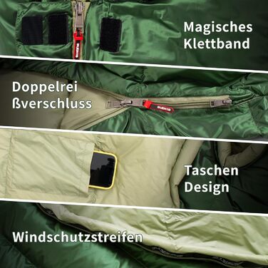 Пуховий спальний мішок для зими Ультралегкий, портативний та компактний зимовий спальний мішок для активного відпочинку, підходить для дорослих та дітей, кемпінгу, походів. Зелений 5