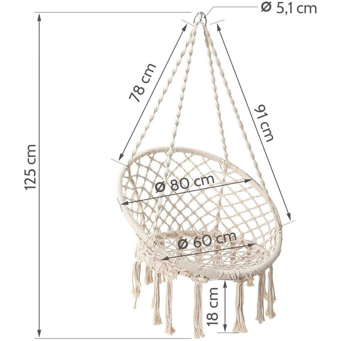 Підвісне крісло Capri, підвісний кошик Ø 82/62 см з бамбука/мотузки натурального кольору - гойдалка для вулиці, крісло для саду, тераси, балкону