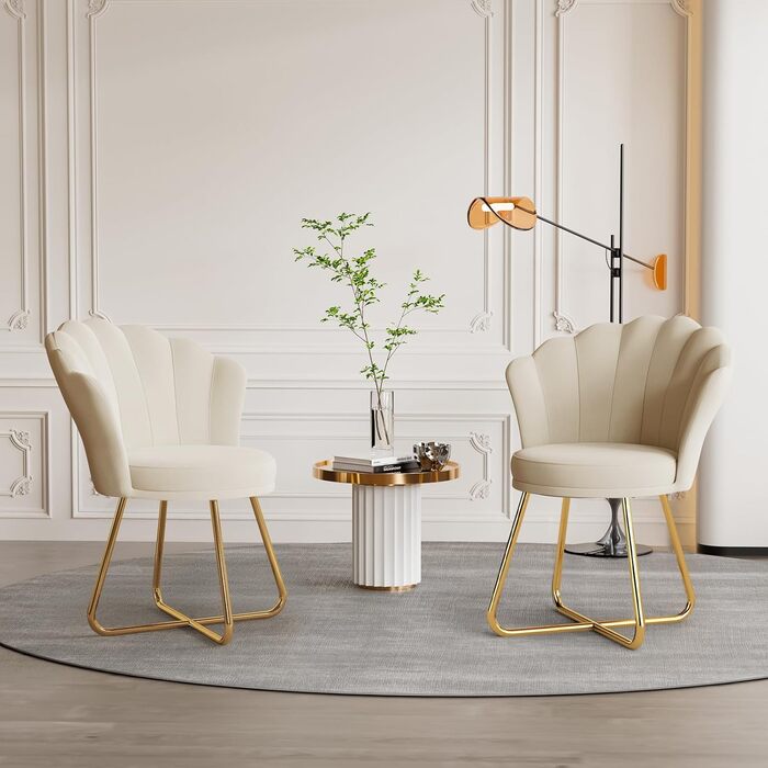 М&39яке крісло, обідній стілець, стілець для туалетного столика, оксамитове крісло, спинка у формі пелюсток, крісло-реклайнер із золотистими металевими ніжками, вантажопідйомність до 150 кг, бежевий