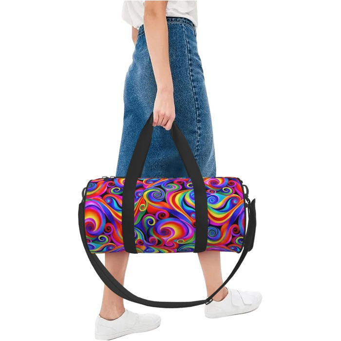 Спортивна сумка для подорожей, з принтом метеликів та веселки, чорна, універсальний розмір