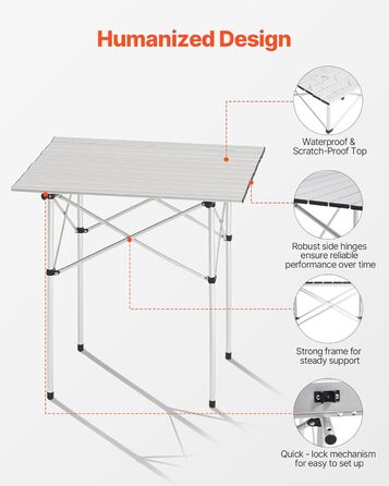 Складаний фуршетний стіл VEVOR, портативний універсальний стіл, 70 см, квадратний алюмінієвий стіл (для 2-4 осіб) з сумкою для перенесення, садовий стіл, кемпінговий стіл для вечірок, пікніків, кемпінгу, барбекю, сріблястий
