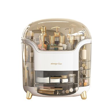 Органайзер для макіяжу з шухлядами та кришкою, коробка для зберігання косметики та краси, багатофункціональна портативна вітрина для ювелірних виробів, туалетного столика, пензлів, засобів догляду за шкірою, аксесуарів для волосся, стільниці, білого кольо