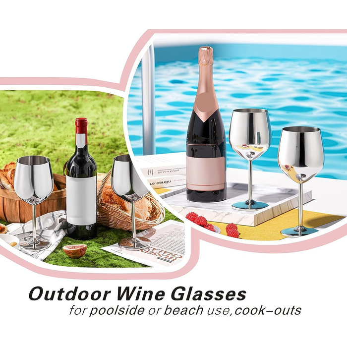 Набір келихів для вина WOTOR з нержавіючої сталі, 540 мл, кемпінгові келихи для вина не б'ються, міцні та портативні металеві кели
