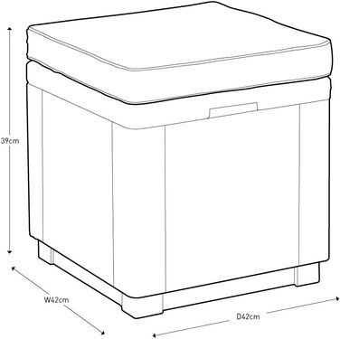Табурет 'Allibert by Keter з кубом для зберігання з подушкою, графітовий/холодний сірий, з подушкою, з місцем для зберігання, знімною кришкою, пластик, плоский ротанговий вигляд