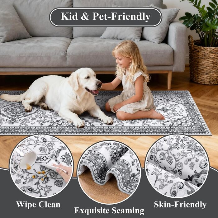 Кухонний килимок 60 x 180 см, високоякісний нековзний килимок для передпокою, традиційний довгий килимок, який можна прати, ретро, м&39який килимок для вітальні, офісу, коридору, сірий, 60 x 180 см