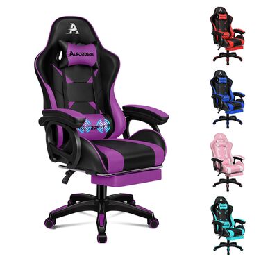 Офісний стілець ALFORDSON, Робочий стілець з масажною подушкою для попереку, Ергономічне комп&39ютерне крісло з відкидною спинкою, Поворотне крісло з підставкою для ніг, Регульована висота, Фіолетовий