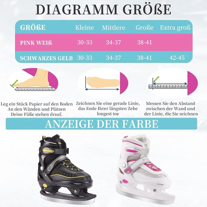 Регульовані ковзани для жінок, чоловіків та дітей, тепла, зручна підкладка та стабільна підтримка щиколотки з лезами з нержавіючої сталі, хокейні ковзани, регулюються до 4 розмірів L (38-41), чорні